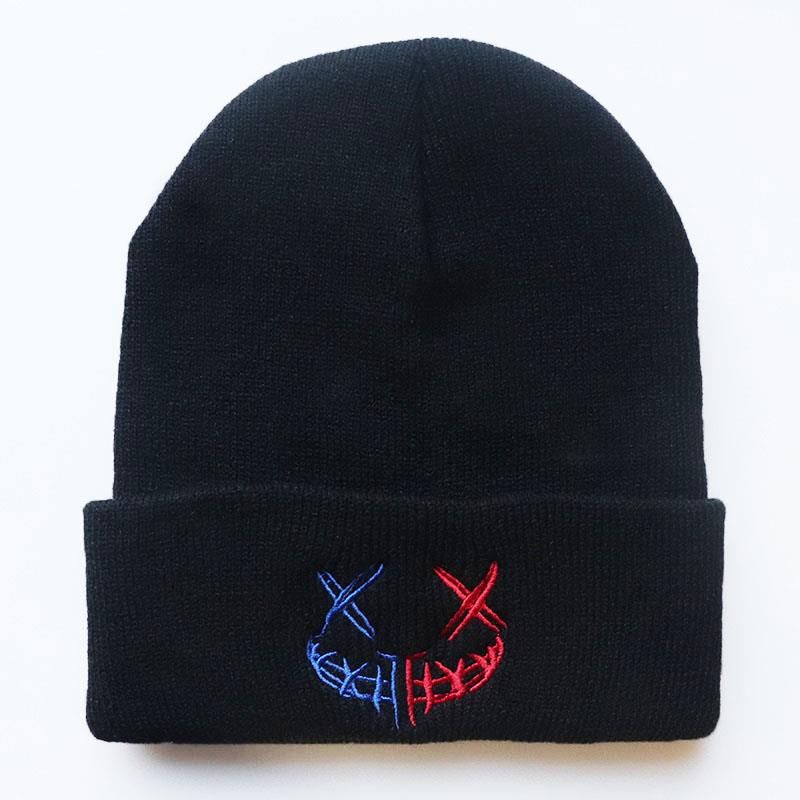 Men's and Women's Knitted Hats 2021 Woolen Hat Beanie Funny Smiley Face Embroidered Knitted Hat Men's and Women's Students Woolen Hat Pullover Hat Col_voghion.com