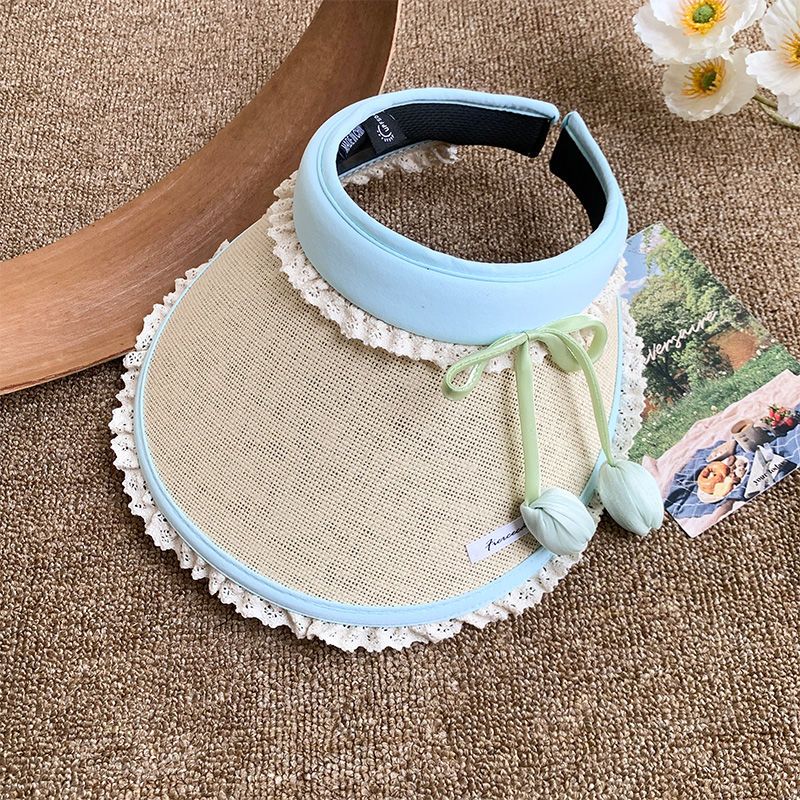 Tulip Lace Edge Straw Empty Top Sunscreen Hat Women's Summer UV Protection Sun Hat Large Brim Sun Hat_voghion.com