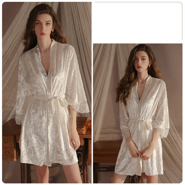 Veet Lingerie Set Sweet Push Up Padded Bustier Chemise With Robe For Women Plus Size_voghion.com