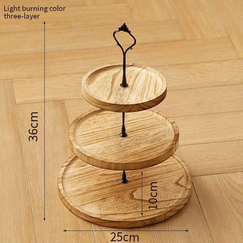 Rustic European-Style Dessert Stand - 3-Tier Wooden Cake Display Tray For Forest-Themed Parties_voghion.com