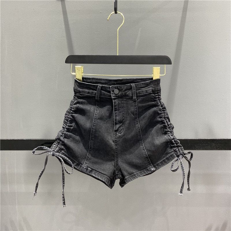 Pantaloncini in denim con coulisse per l'estate da donna, sottili, elasticizzati, a vita alta, piccanti e caldi con un design dal senso di nicchia dritto_voghion.com