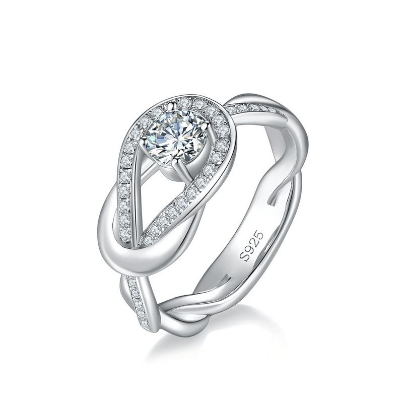 Anello con bottone in argento S925 con moissanite femminile circondata da zircone, anello da dito, stile semplice e alla moda_voghion.com