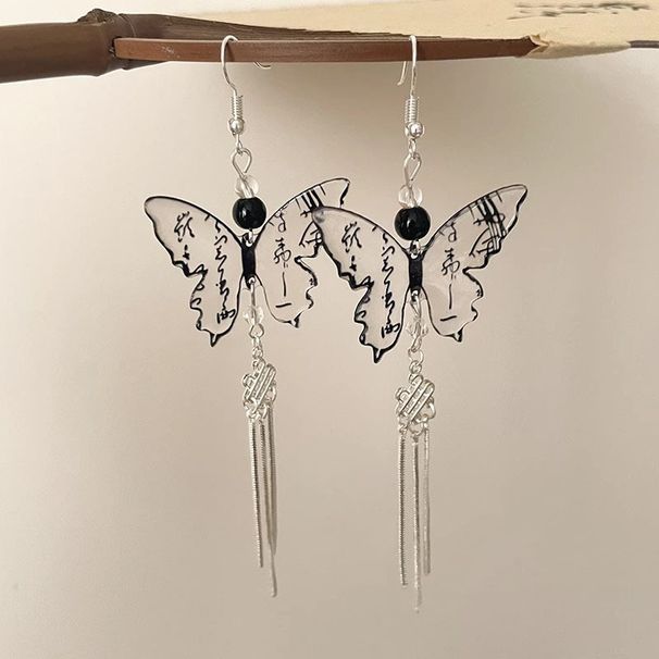 Nuovi orecchini a farfalla con inchiostro cinese, Qipao in stile antico, accessori Hanfu, ganci, clip, ornamenti per le orecchie, unici_voghion.com