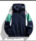 Giacca a vento unisex con cappuccio color-block – Giacca oversize alla moda per uomo e donna, cappotto casual leggero con cerniera (beige/blu navy/nero, S-3XL))_voghion.com