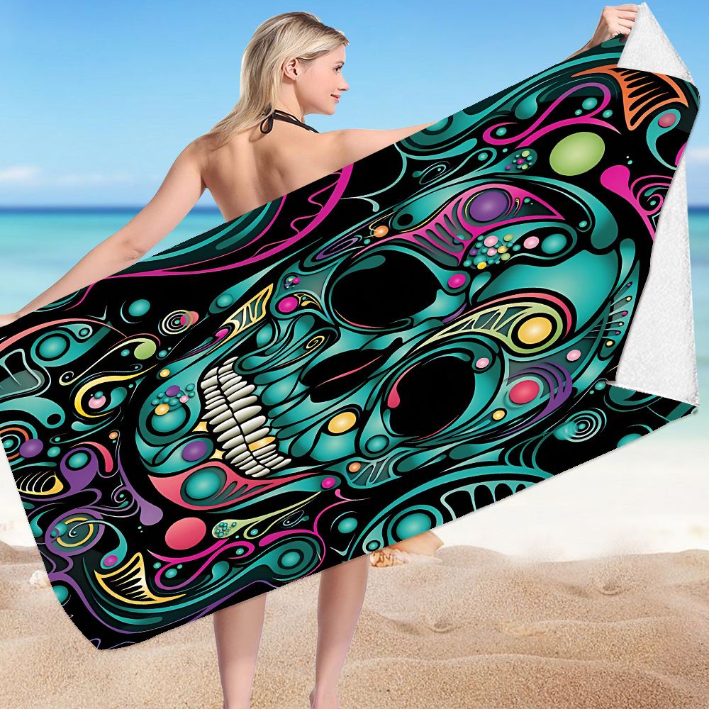Colored Skeleton Beach Towel, Superfine Fiber Beach Towel, Bath Towel, Versatile Square Towel, Beach Towel_voghion.com