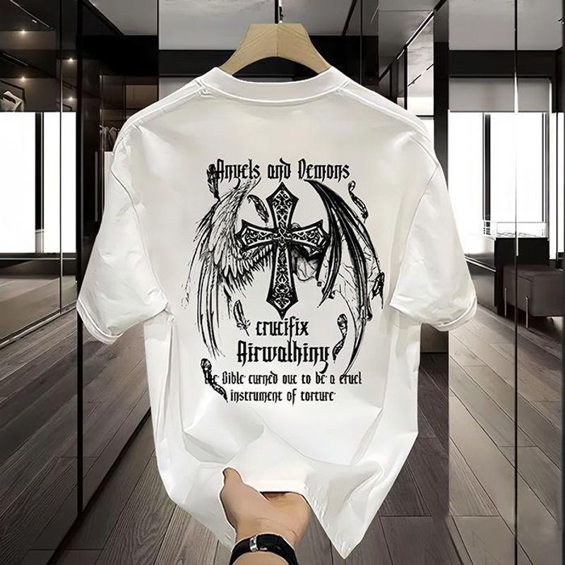 Abbigliamento maschile High Street Cross Wings Loose Cotton Trendy Summer Mezza manica Donna_voghion.com