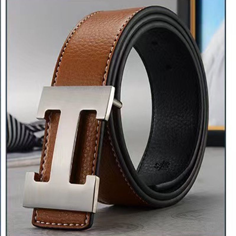 Big belt men's real leather buckle belt men's trend young fashion simple youth belt_voghion.com