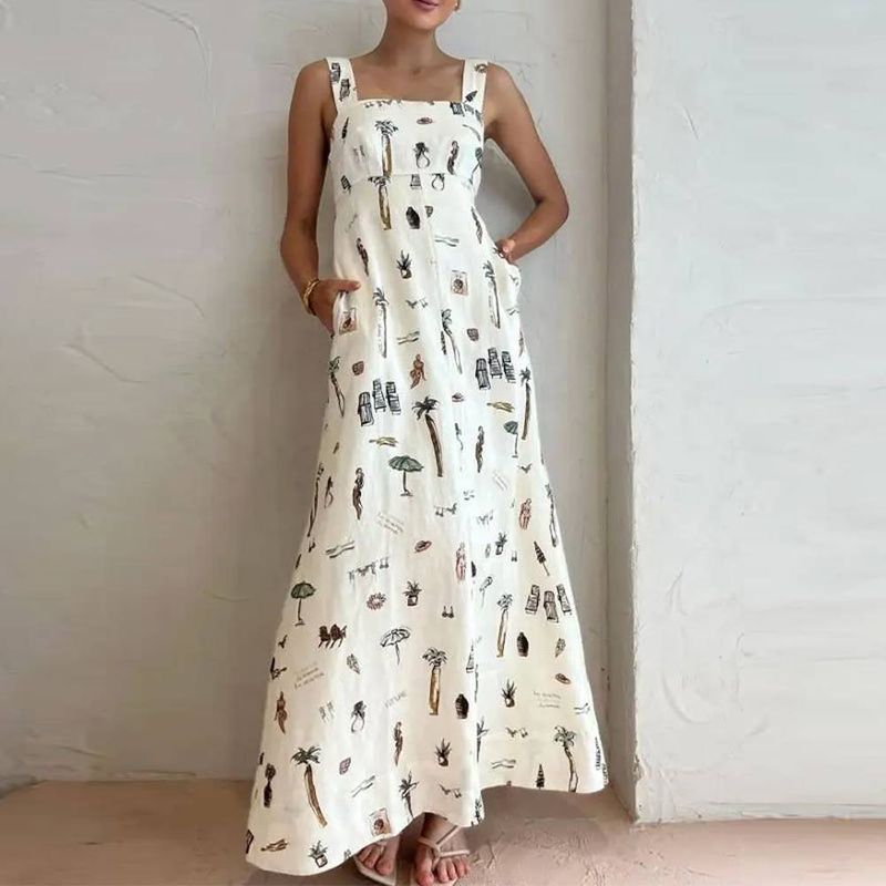 New Europe And The United States Cross-border Women's Sleeveless Lace-up Halter Sexy Print Swing Europe And The United States Dresses_voghion.com