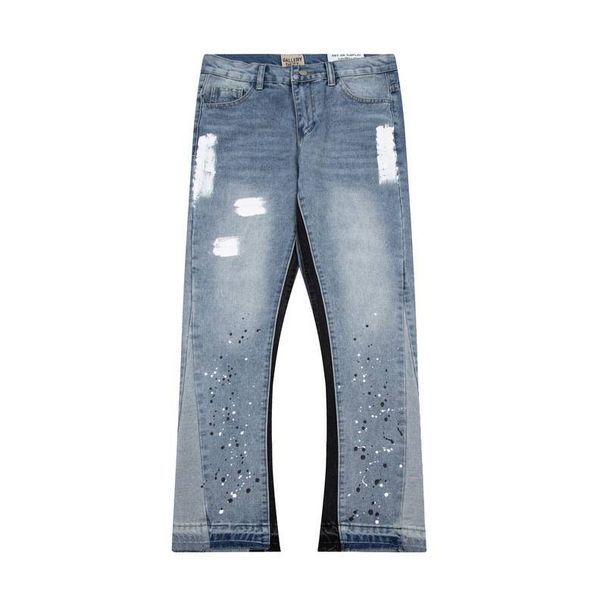 Jeans dritti a gamba larga con cuciture High Street, effetto retrò rovinato, schizzi di inchiostro_voghion.com