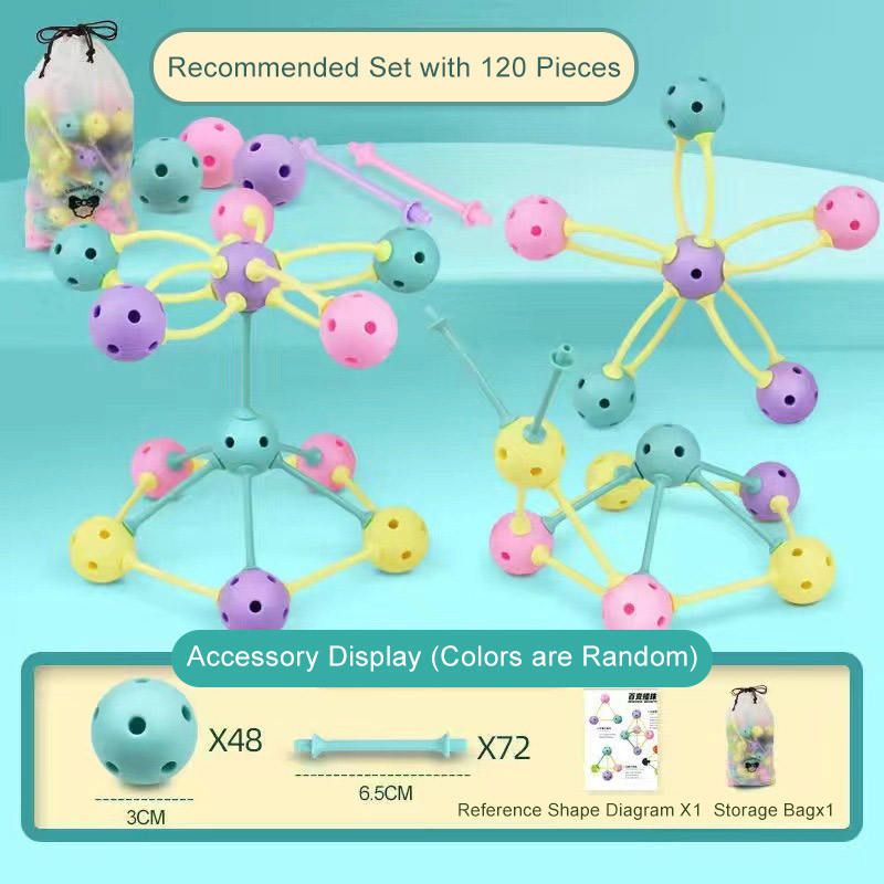 Kinderen zetten ballen in elkaar, zetten blokken en kralen in elkaar, driedimensionale geometrie, leermiddelen, puzzel, mozaïek, kralen speelgoed_voghion.com