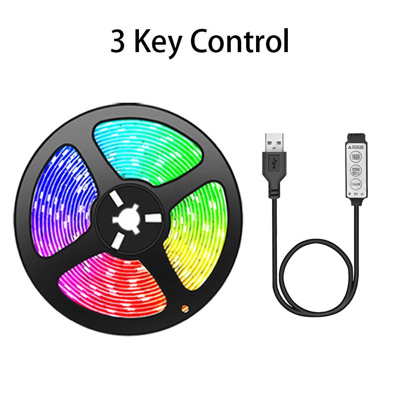 Tira de luz LED 5v5050rgb Três botões Mini Tv Luz de fundo Tira Placa nua Não à prova d'água Controle remoto de 24 botões Luz ambiente_voghion.com