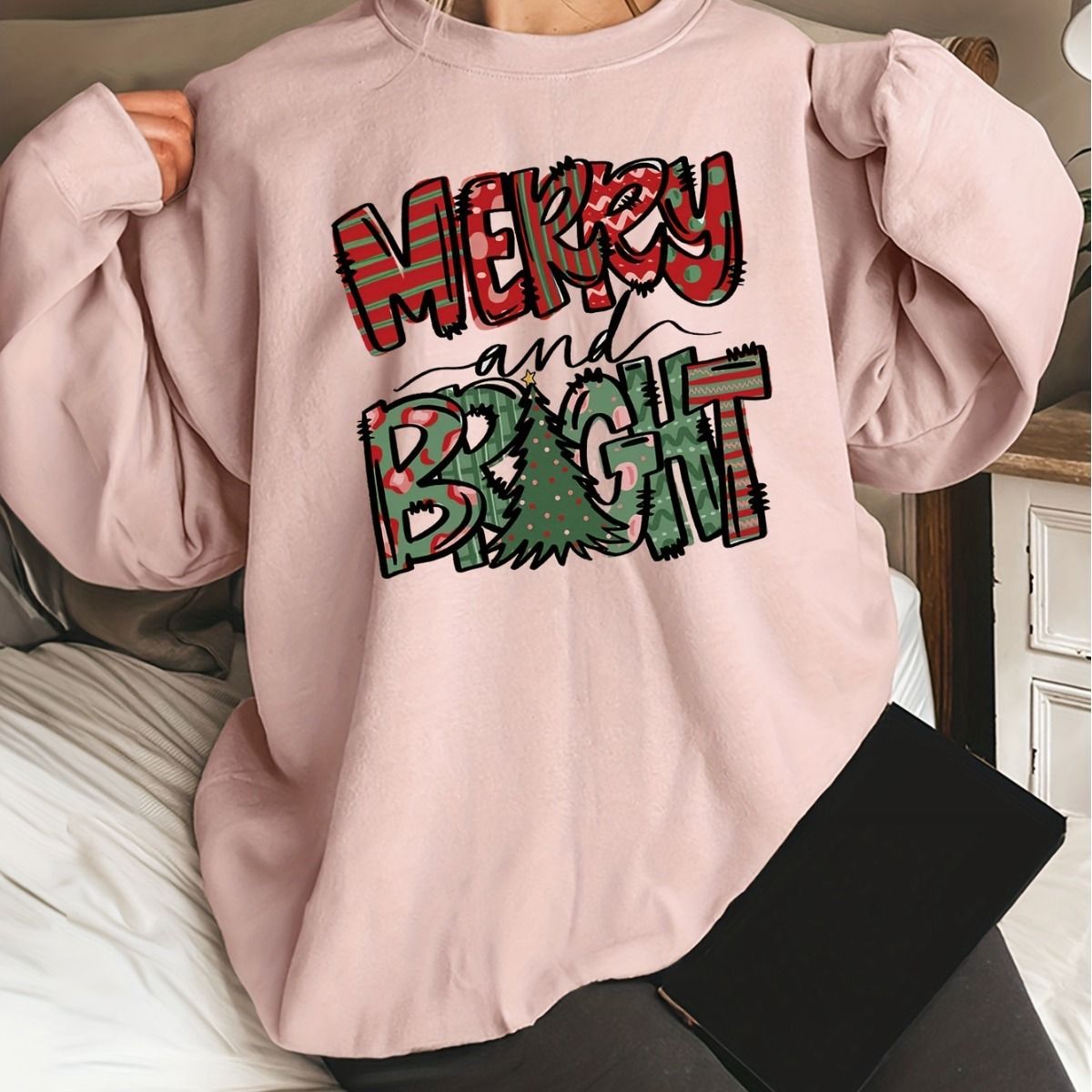 Weihnachtsmotiviertes bedrucktes Sweatshirt mit langen Ärmeln, bedrucktes, lässiges Rundhals-Herbst- und Winter-Oberteil mit grenzüberschreitendem Muster_voghion.com