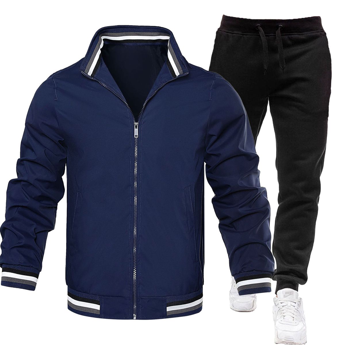 Men's Casual Suit Set – Half Stand Collar Zipper Cardigan & Trousers (Autumn/Winter)_voghion.com