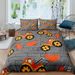 3D excavator tractor bed three piece set cartoon mechanical bulldozer children's bedding pillowcase_voghion.com
