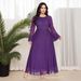 Damenbekleidung Einfarbiges Strick-Mesh-Stretch-Kleid Muslim Party Dinner Robe_voghion.com