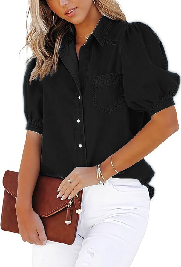 Elegante camicetta effetto denim per donna - Elegante cardigan da ufficio aperto sul davanti con cuciture a contrasto, maniche lunghe, vari colori e taglie_voghion.com