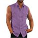 Men's Clothing Men's Shirt Double Pocket Cotton And Linen Sleeveless Shirt Casual Vacation Shirt_voghion.com