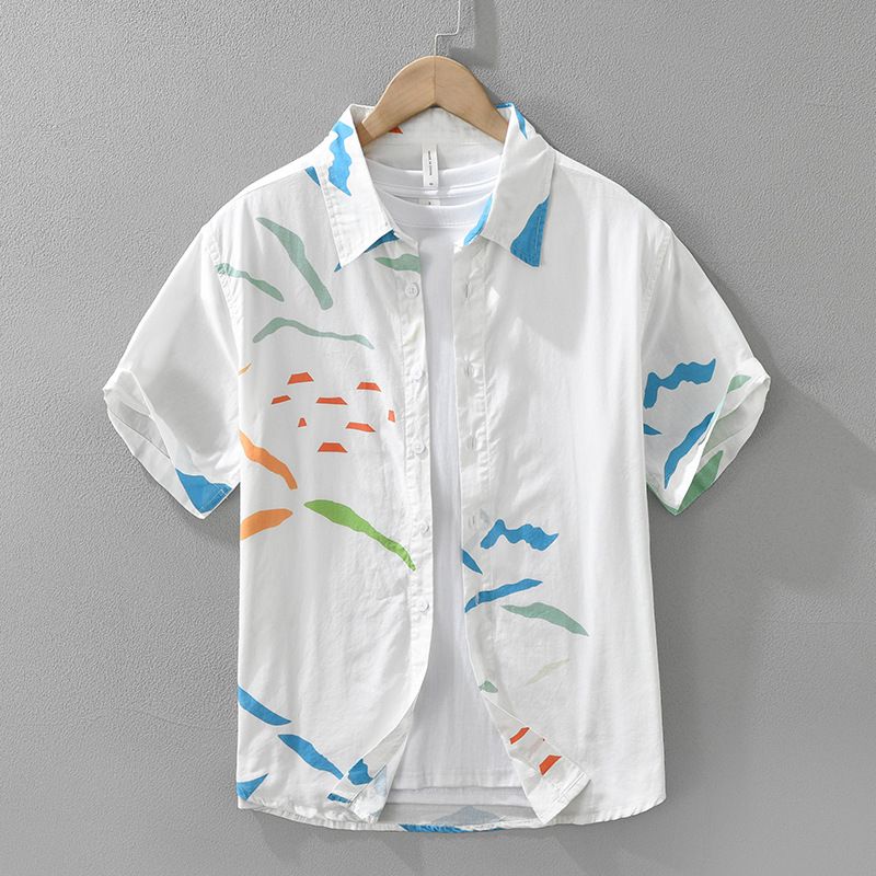 Printed Fresh Short Sleeved Shirt, Fashionable And Versatile, Artistic And Casual Loose Top, Men's Clothing_voghion.com