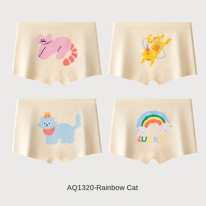 Lenjerie intimă pentru copii Miso Bear, pachet de 4, tip A, cu patru colțuri, pentru fete, 2025, boxer confortabil din bumbac pentru fete_voghion.com