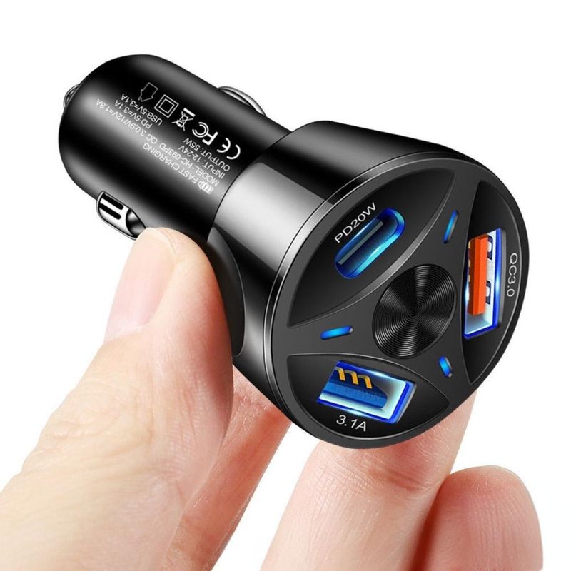 Car Chargers Cigarette Lighter One To Three Super Fast Charging 2USB/PD Port_voghion.com