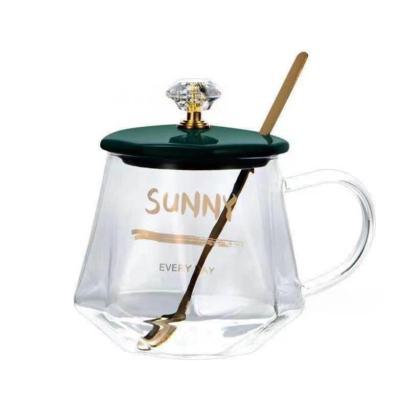 Luxury Diamond-Cut Glass Mug – 350ml Hand-Blown Borosilicate Cup With Handle, Microwave Safe – Elegant Gift For Women, Christmas, Valentine’s Day_voghion.com