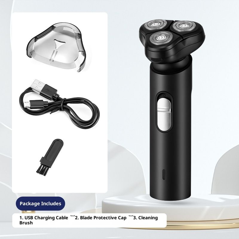 Schwarzer Elektrorasierer, 3D-Rotationsklingen und schwebender Kopf, IPX7-wasserdicht, über 60 Minuten Laufzeit, über USB wiederaufladbar, für die Bart- und Körperpflege von Männern_voghion.com