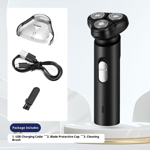 Schwarzer Elektrorasierer, 3D-Rotationsklingen und schwebender Kopf, IPX7-wasserdicht, über 60 Minuten Laufzeit, über USB wiederaufladbar, für die Bart- und Körperpflege von Männern_voghion.com