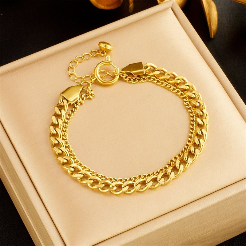 Niche Fashion Punk Retro Double-layer Stacking Chain Titanium Steel Gold-plated Simple And Versatile Neutral Bracelet_voghion.com