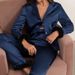 Pyjama, Hose, Heimkleidung, Anzug, Revers-Oberteil, Feder-Zweiteiler, Damen-Langarm, Marineblau_voghion.com