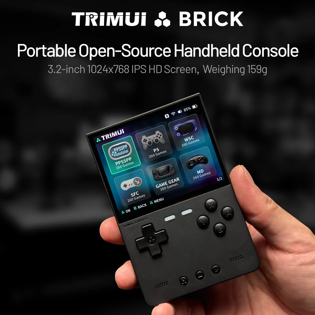 TRIMUI BRICK Handheld Game Console 3.2'' IPS Screen Linux System Trimui UI Metal Back Panel Key LED Lighting Free Keycap_voghion.com
