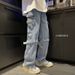 Workwear jeans men's spring and autumn loose straight wide leg trendy ins high street plus size casual long pants_voghion.com