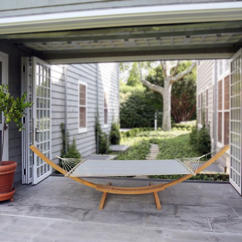 1-Person Hammock With Stand Set For Outside &amp; Inside; Indoor Outdoor Standalone Plywood+canvas_voghion.com