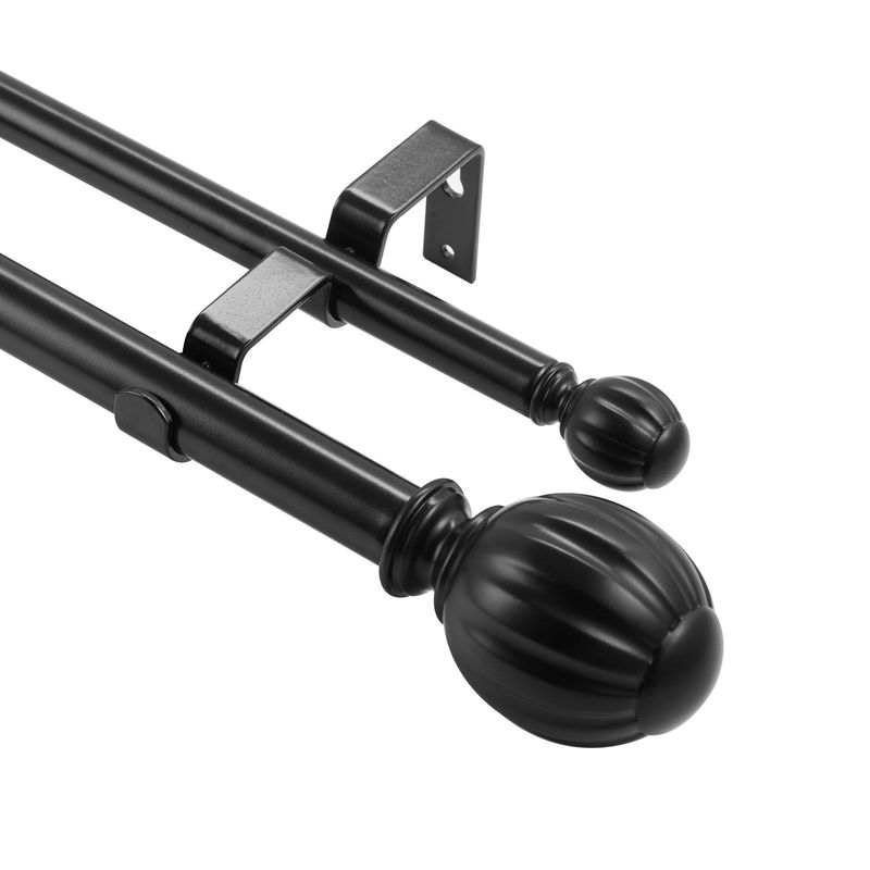 VEVOR Double Rod Curtain Rods, 36-72 Inches(3-6ft) Adjustable Length, Black Double Curtain Rods With Round Finials, 1" And 3/4" Diameter, Double Window Drapery Rod For Sheer And Blackout Curtains_voghion.com