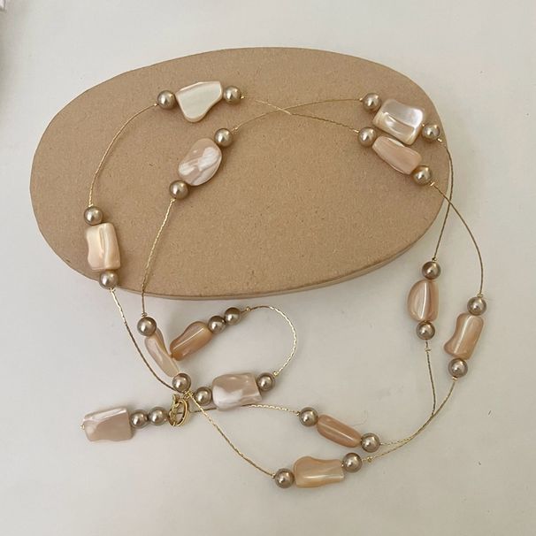 Collana lunga con perline in madreperla e pietra occhio di tigre per donna, personalità alla moda, leggera e di alta qualità_voghion.com