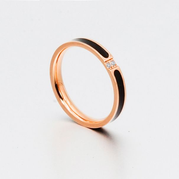 Fashionable And Simple Rose Gold Two-Stone Diamond-Inlaid Titanium Steel Ring For Couples_voghion.com