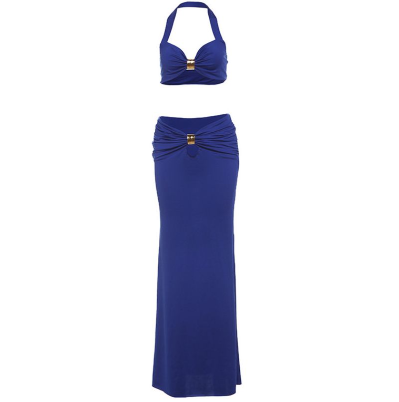 Abito lungo con gonna a vita alta e collo alto da donna, abito lungo con corsetto_voghion.com