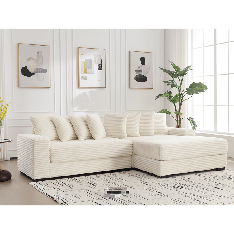 [NEW ARRIVED] [VIDEO PROVIDED] Oversized Two-Piece Couches, L Shaped Sofa, Corduroy, Right Chaise Daybed,with Armrests,Eight Throw Pillows,Corner So_voghion.com