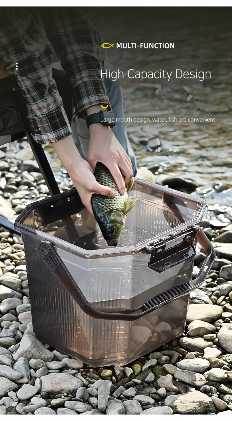 Rangement de pêche pour s'asseoir, seau de lavage de voiture épais pour l'extérieur, en plastique avec couvercle, boîte de production portable_voghion.com