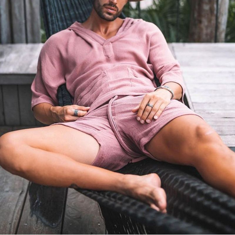 Unbeatable Quality 2025 New Short Sleeved Shorts Two-piece Cotton Linen Loose Casual Sports Middle Sleeve Set For Men's Clothing_voghion.com