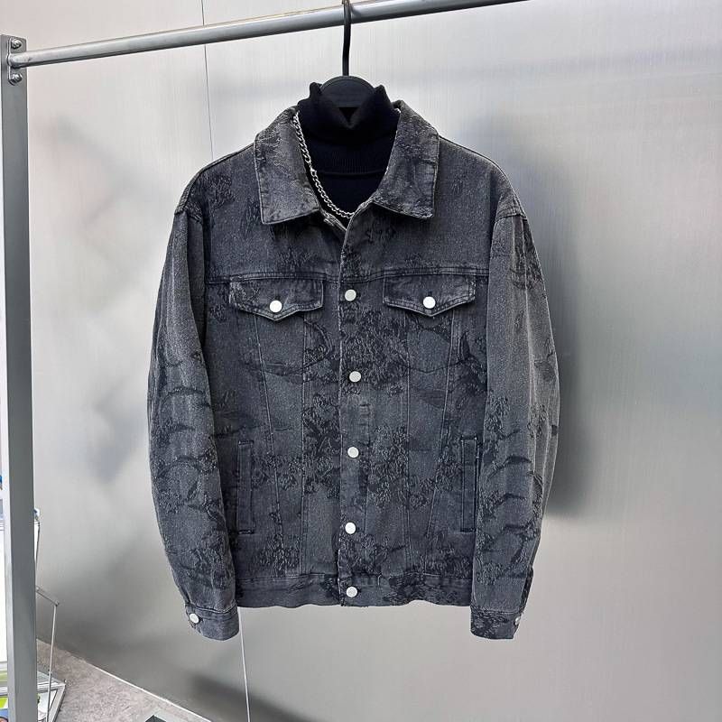 Men's Clothing Fashion Brand Floral Denim Jacket Fashion Men's Loose Jacket Lapel Coat _voghion.com