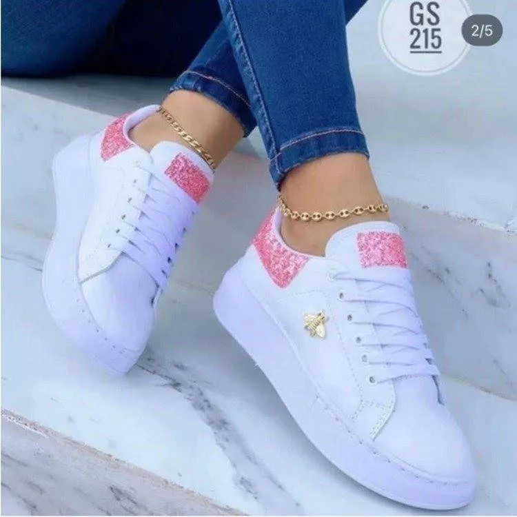 Grandes chaussures décontractées à semelle épaisse pour femmes, tige simple, petite décoration d'abeille_voghion.com