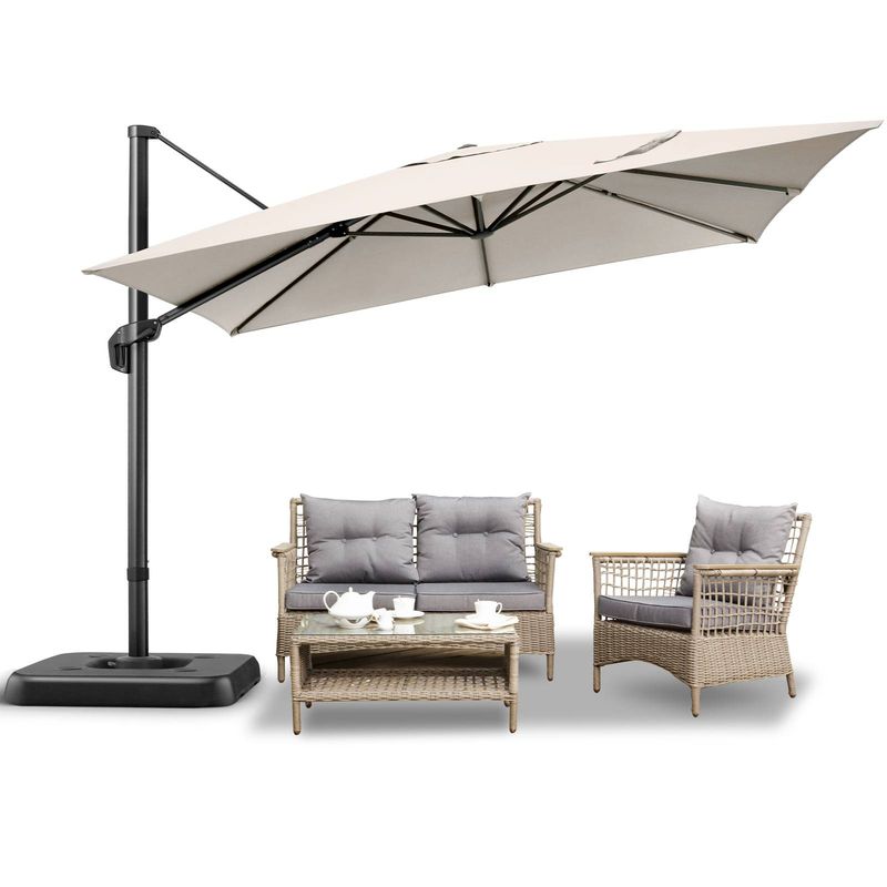 Sombrilla voladiza para patio de 3 x 3 m, con rotación de 360 grados, impermeable, para piscina, patio, jardín, uso comercial y exterior._voghion.com