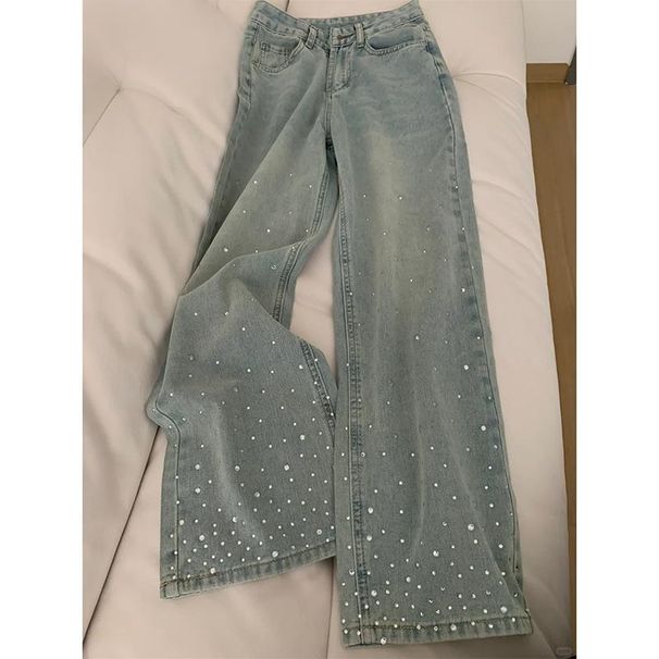 Damenbekleidung Hot Diamond Wide Leg Jeans All Match Design Hohe Taille Schlanke Gerade Hose_voghion.com