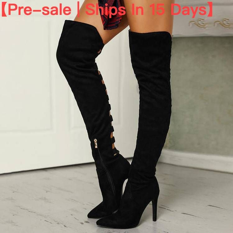 【Pre-sale | Ships In 15 Days】Fashion Pointy Back Cutout High Heels Plus Size 40-43 Women's Boots_voghion.com