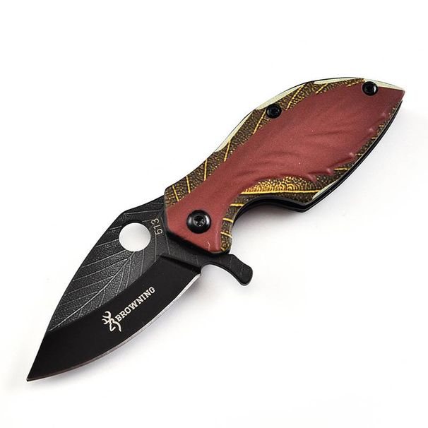 Browning-Inspired 3D Leaf-Shaped Folding Knife – 6cm 2CR13 Steel Blade, 70mm Handle, >60° Tip For Outdoor & Daily Use (Color Box Packaging)_voghion.com