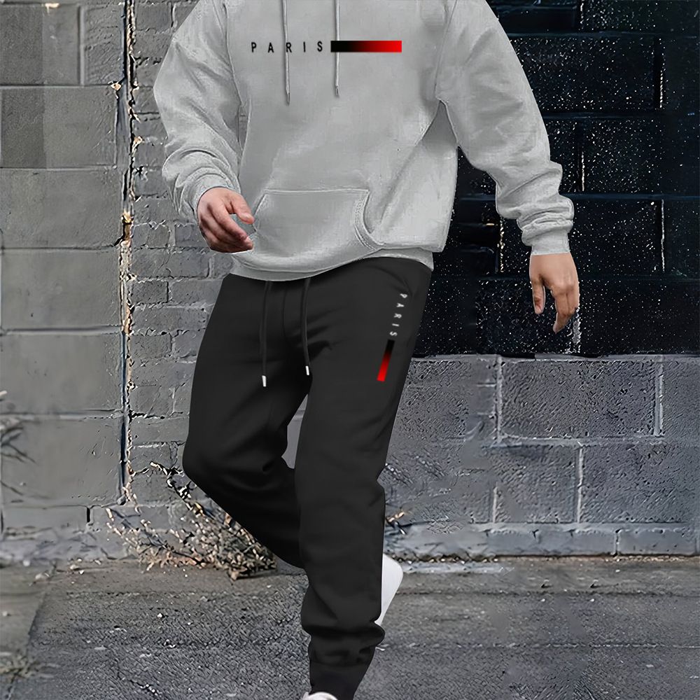 Men's Pullover Hoodie Sweatshirt Set With Printed Logo - Long Sleeve Top & Jogger Pants, Relaxed Fit, Multi-Color Options_voghion.com
