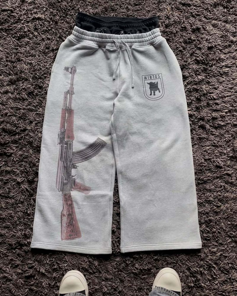 Vêtements pour hommes Y2K High Street Ins Double taille imprimé broderie Street Pantalon pliant Sweat-shirt Pantalon décontracté Pantalon droit_voghion.com
