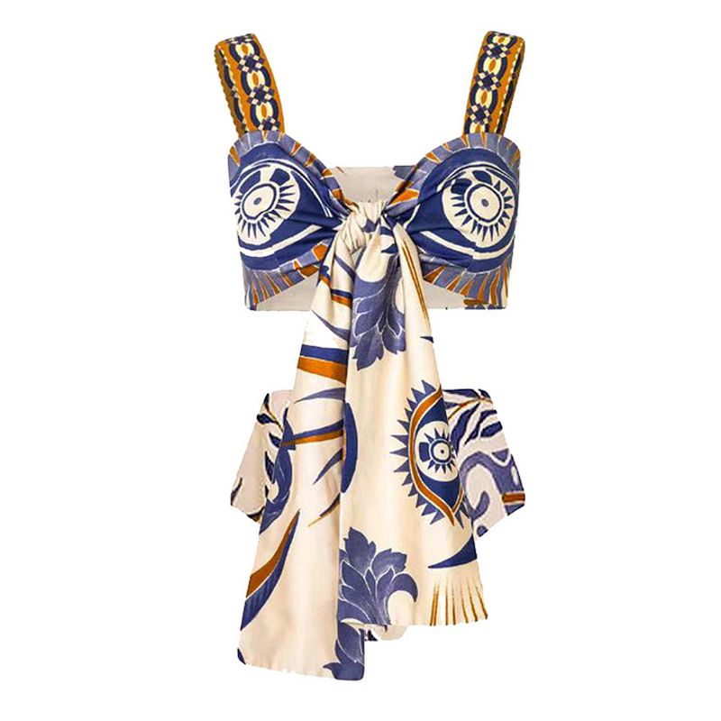 Ensemble bikini à volants et imprimé ethnique pour femme - Maillot de bain deux pièces élégant avec design fendu_voghion.com