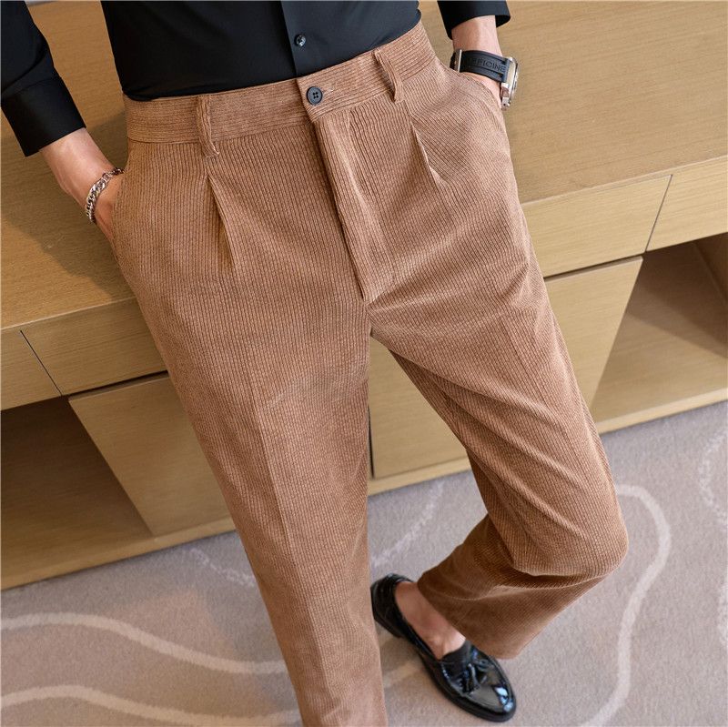 Autumn and winter new men's corduroy casual pants high-end elastic waist comfortable men's trousers durable versatile trousers_voghion.com