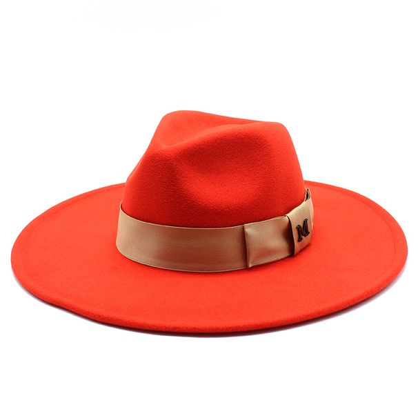 Europe et États-Unis automne et hiver laine grand avant-toit jazz haut-de-forme hommes et femmes mode décontracté grand bord jazz chapeau 9,5 cm_voghion.com